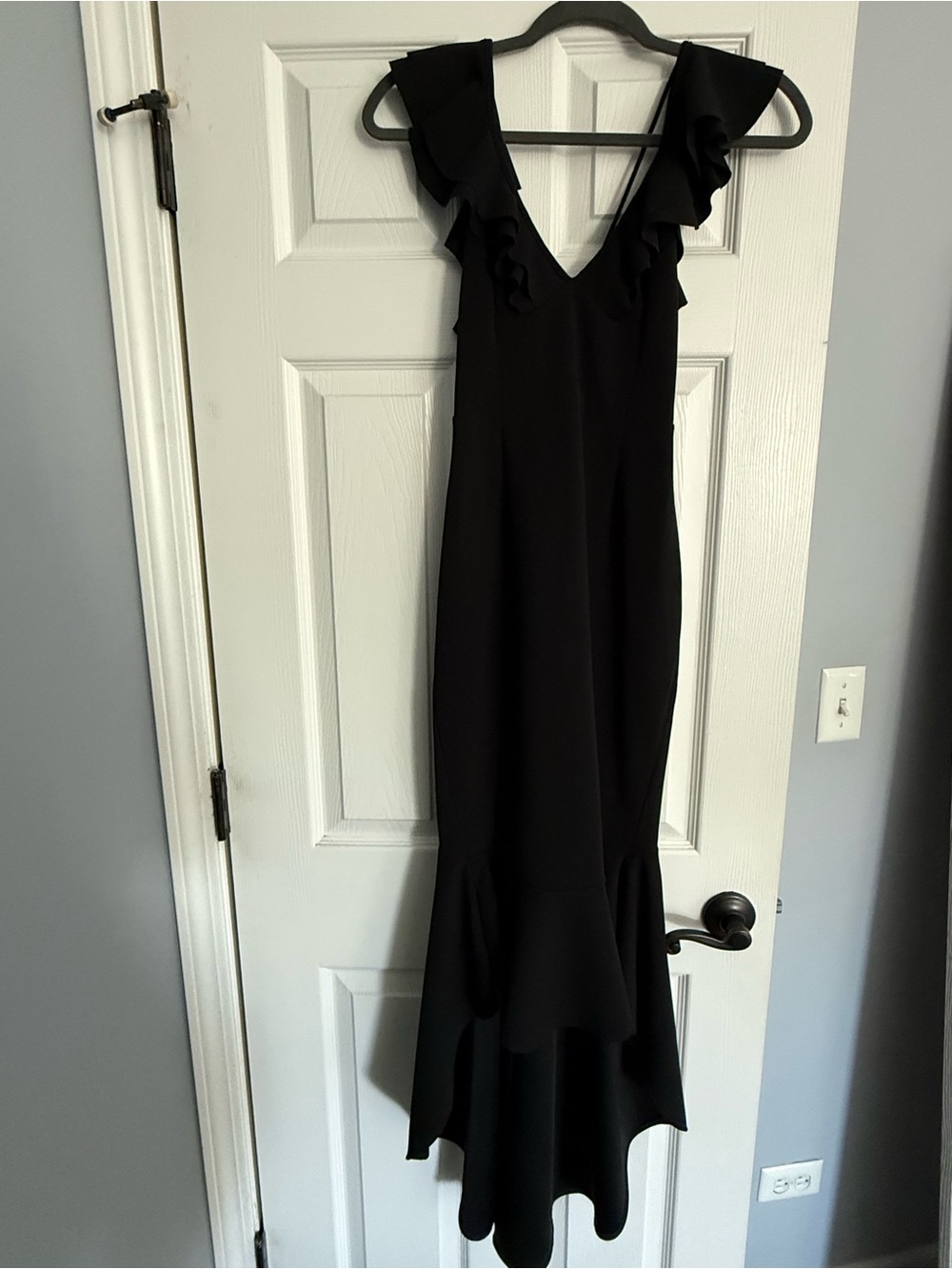 Hello Molly Black Ruffle V-Neck High-Low Gown